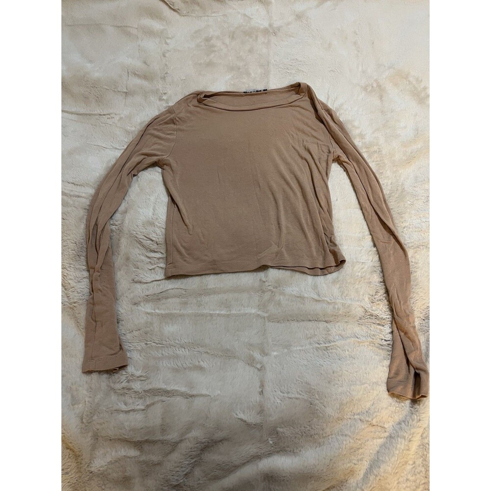 Zara Nude Long Sleeve Crop Top Size Medium